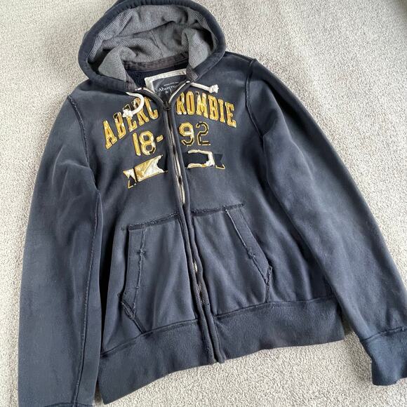 🔥Vintage Y2K Abercrombie & Fitch Spell out Faded Distressed Zip Up Mens Hoodie - Picture 2 of 16